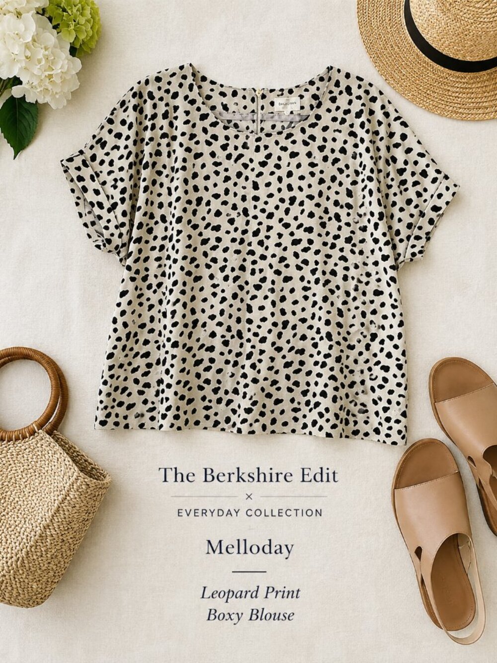 Anthropologie Melloday Leopard Print Boxy Blouse Cream Black Size Large